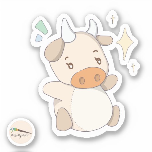 Sticker Vache étoile doodle Kawaii (Devant)