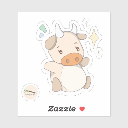 Sticker Vache étoile doodle Kawaii (Feuille)