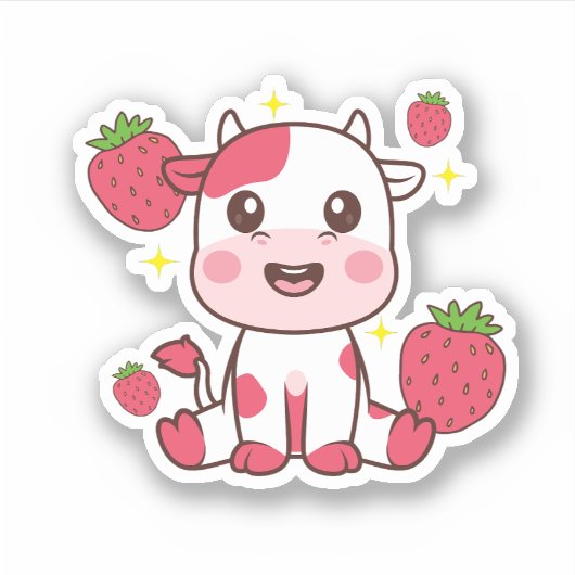 Sticker Vache fraise, Vache mignonne, Animal de compagnie  (Devant)