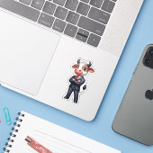Sticker vache, grosse vache à boeufs (Ordinateur portable avec iPhone)