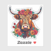 Sticker Vache Highland avec étanche Rose (Feuille)