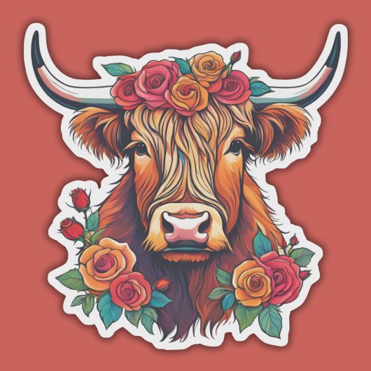 Sticker Vache Highland avec étanche Rose