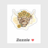 Sticker Vache Highland Et Tournesol. Conception parfaite p (Feuille)