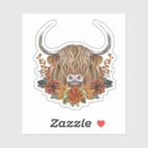 Vache Highland mignonne aux fleurs d'automne