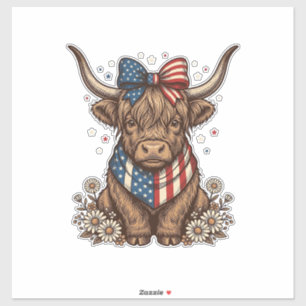 Sticker Vache Highland Patriotique Vintage