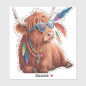 Sticker Vache Highland, Vache Cool, Sunglass (Feuille)