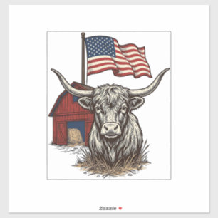 Sticker Vache Longhorn Patriotique et Conception Vectoriel