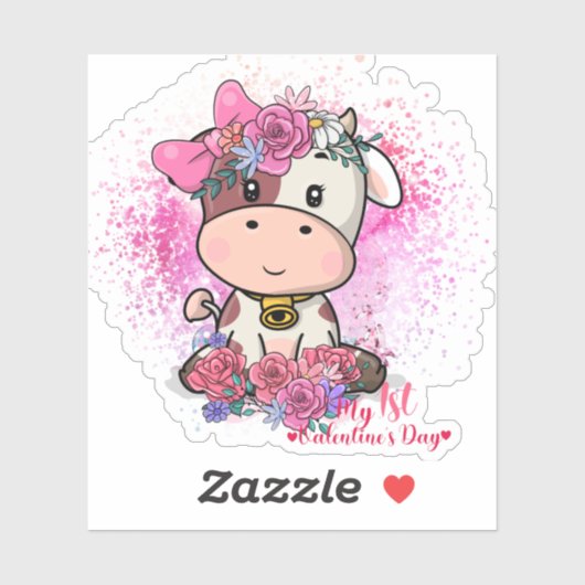 Sticker Vache, ma première Saint Valentin (Feuille)