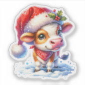 Sticker Vache mignonne à Santa Hat Noël (Devant)