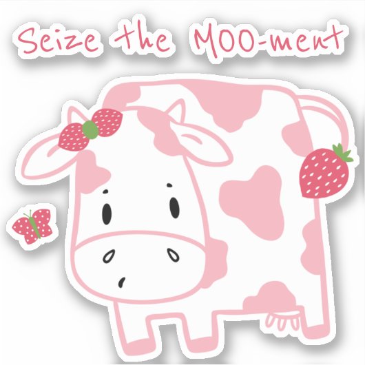 Sticker Vache mignonne aux fraises | Saisir le vinyle Moo- (Devant)