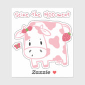 Sticker Vache mignonne aux fraises | Saisir le vinyle Moo- (Feuille)