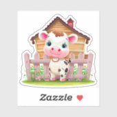 Sticker Vache mignonne debout près de la clôture Custom Cu (Feuille)