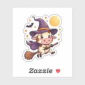 Sticker Vache sorcière sur un bâton (Feuille)