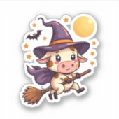 Sticker Vache sorcière sur un bâton (Devant)