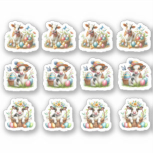 Sticker Vaches Brown et blanches de Pâques