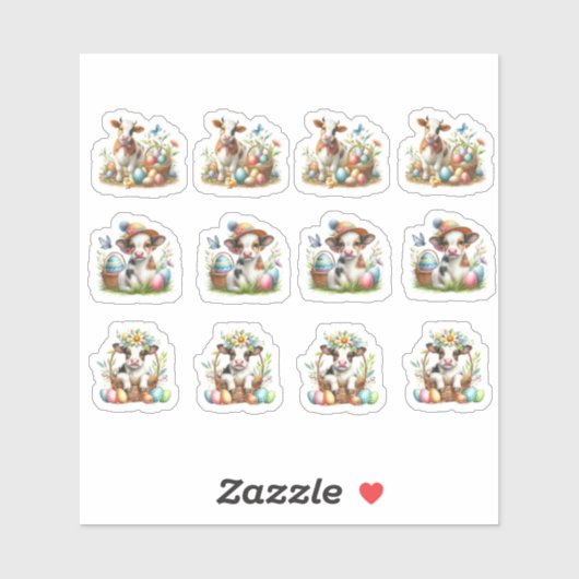 Sticker Vaches Brown et blanches de Pâques (Feuille)