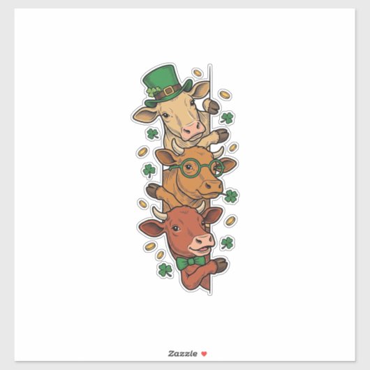 Sticker Vaches empilées mignonnes St Patrick Gravure vinta (Feuille)