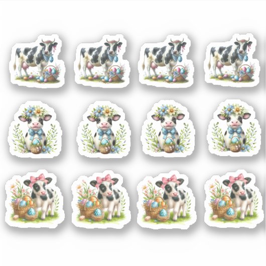 Sticker Vaches noires et blanches de Pâques (Devant)