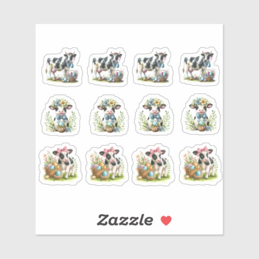 Sticker Vaches noires et blanches de Pâques (Feuille)