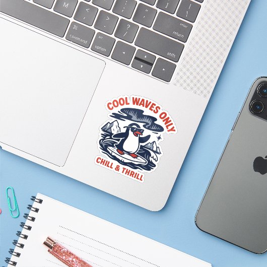 Sticker Vagues Cool Uniquement (Ordinateur portable avec iPhone)