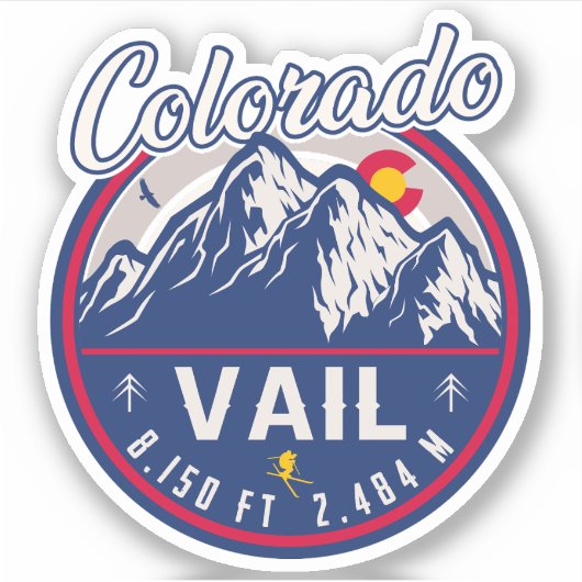 Sticker Vail Colorado Mountain Retro Sunset Souvenirs (Devant)