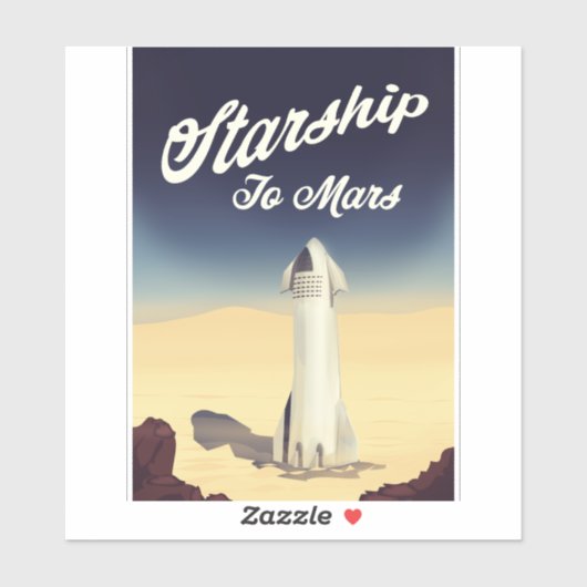 Sticker Vaisseau spatial pour Mars, voyage spatial de styl (Feuille)