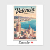Sticker Valence Espagne Côte Illustration Voyage Art Retro (Feuille)