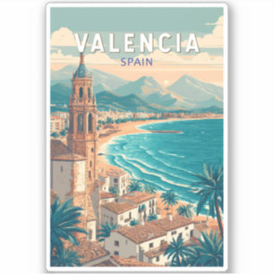 Sticker Valencia Espagne Illustration Voyage Art Vintage