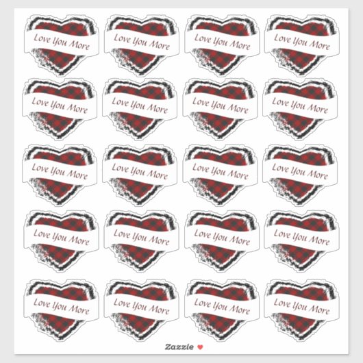 Sticker Valentine custom 20 plaid heart  (Feuille)