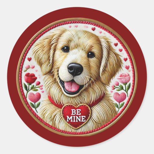Sticker Valentine Golden Retriever Art (Devant)