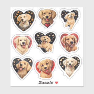 Sticker Valentine Golden Retriever Chien ensemble de 9 aut