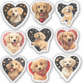 Sticker Valentine Golden Retriever Chien ensemble de 9 aut (Devant)