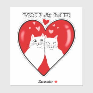 Sticker Valentines coeur chats blancs VOUS & MOI