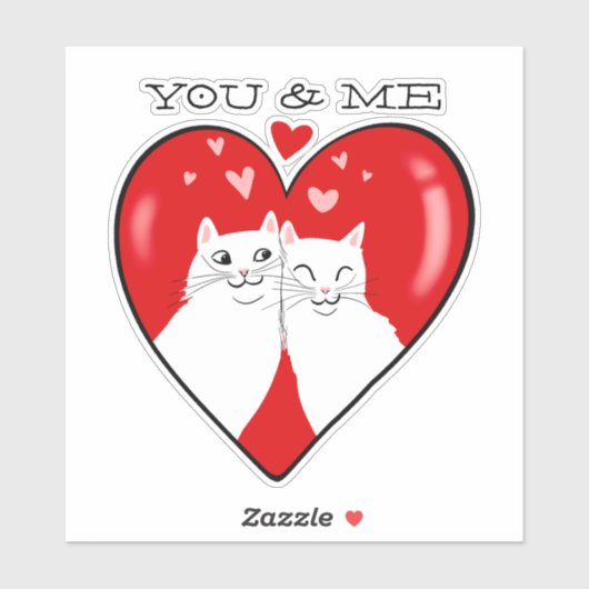 Sticker Valentines coeur chats blancs VOUS & MOI (Feuille)