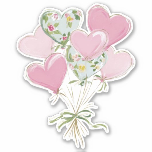 Sticker Valentine's Heart Pink and Green Heart Balloons (Devant)