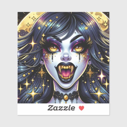 Sticker Vampire avec Gold Fangs Pleine lune Halloween Part (Feuille)