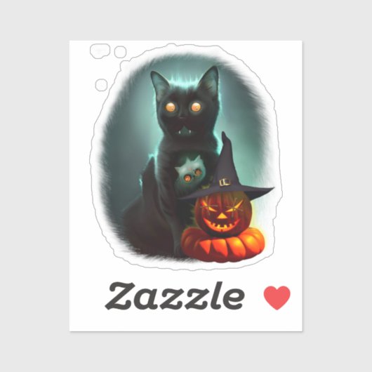 Sticker Vampire Chat et Assistant Citrouille Halloween Sur (Feuille)