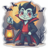 Sticker Vampire mignon avec Lantern Kawaii Halloween (Devant)