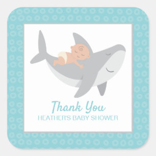Sticker van Baby shower met zoete haai