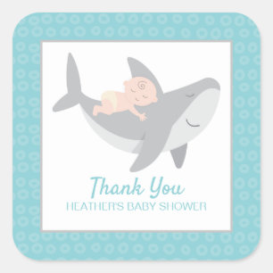 Sticker van Baby shower met zoete haai