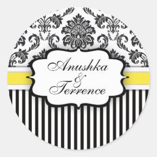 Sticker van Black and Yellow Damask Stripe Wedding