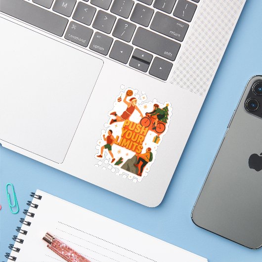 🏆 Sticker van de Multi-Sport Champions (Laptop met iPhone)