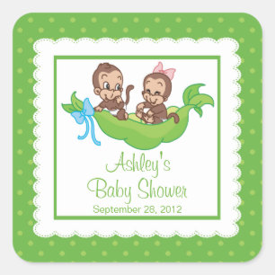 Sticker van de zoete kleine aap Twins Baby shower