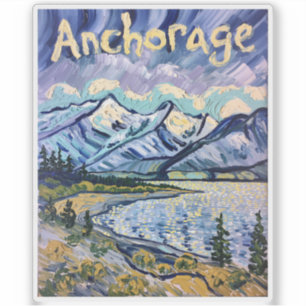 Sticker Van Gogh Anchorage Alaska Paysage Voyage Vintage