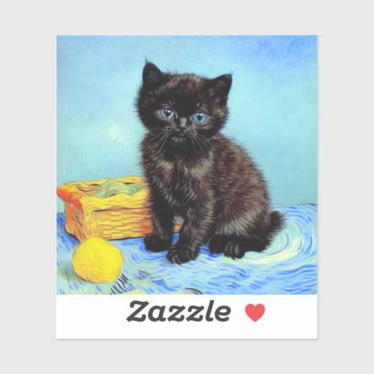 Sticker Van Gogh Black Kitten avec fils (Feuille)