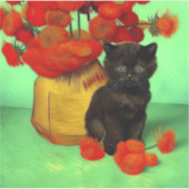 Sticker Van Gogh Black Kitten Fleurs rouges (Devant)