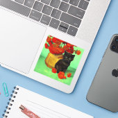 Sticker Van Gogh Black Kitten Fleurs rouges (Ordinateur portable avec iPhone)