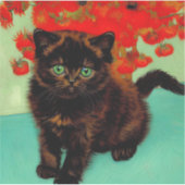 Sticker Van Gogh Chat noir Fleurs rouges (Devant)