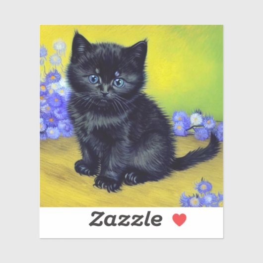 Sticker Van Gogh Chat noir Fleurs violettes (Feuille)