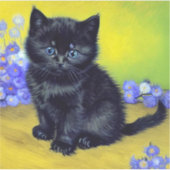 Sticker Van Gogh Chat noir Fleurs violettes (Devant)